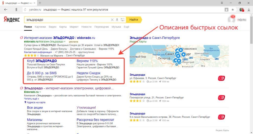 Описания быстрых ссылок в Яндекс Директ