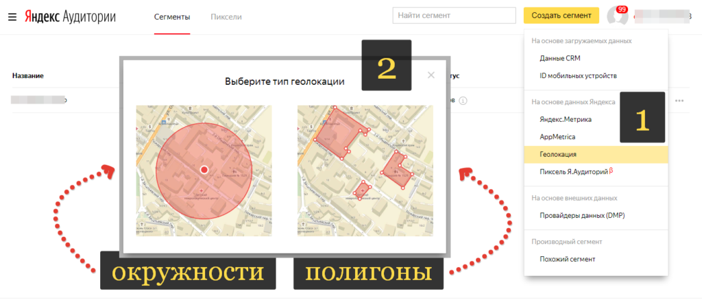 Окружности полигоны Яндекс Аудитории